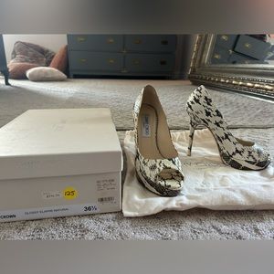 Jimmy Choo cream and brown snakeskin heels size 36 1/2 (6 1/2)